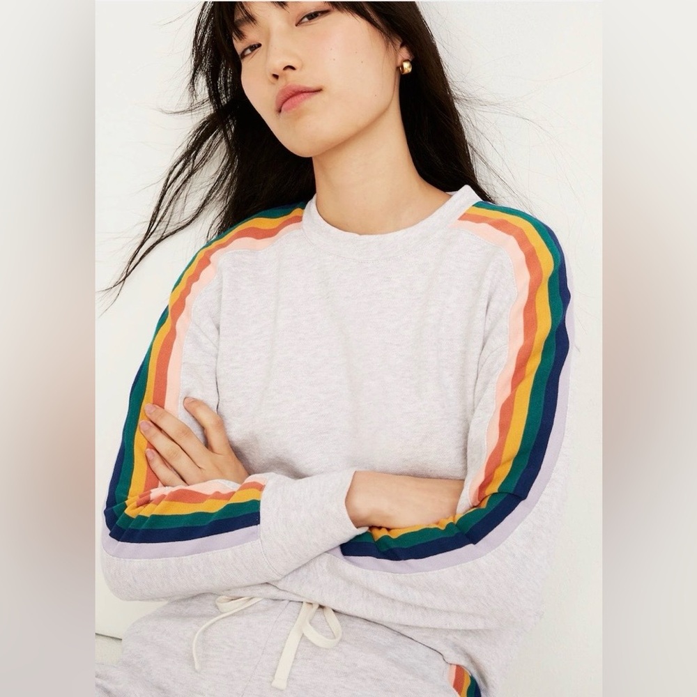 Madewell Rainbow Inset Crop Sweatshirt Heather Gray S EUC